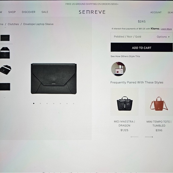 SOLD Senreve Envelope Laptop Sleeve Pebble Black Leather - Picture 9 of 9